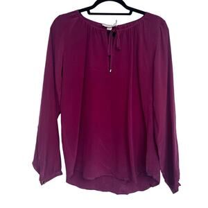 NWT Yumi Kim Womens Burgundy Red Long Sleeve Tie Neck High Line Top Size L